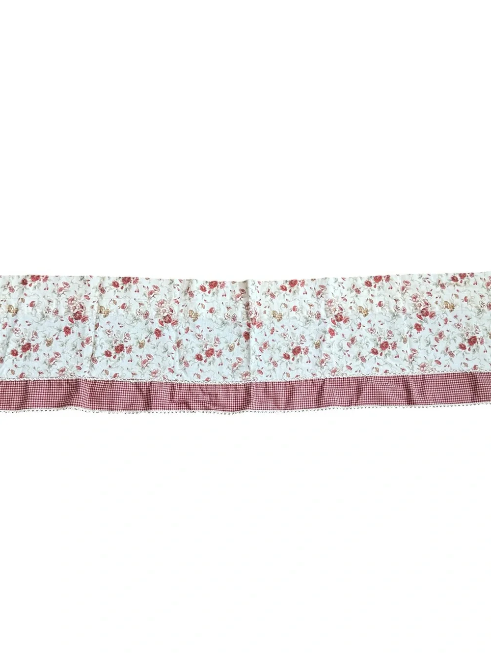 Waverly Garden Room Fairhaven Valance Red Ivory Floral & Gingham 56